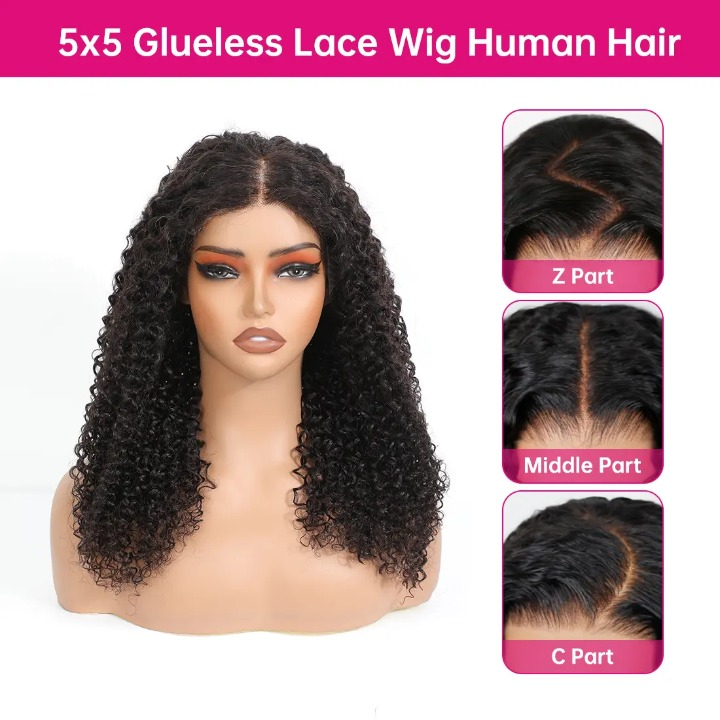 CindiRiver 5×5 HD Lace Jerry Curly Glueless Wig – 280% Density – product image 2