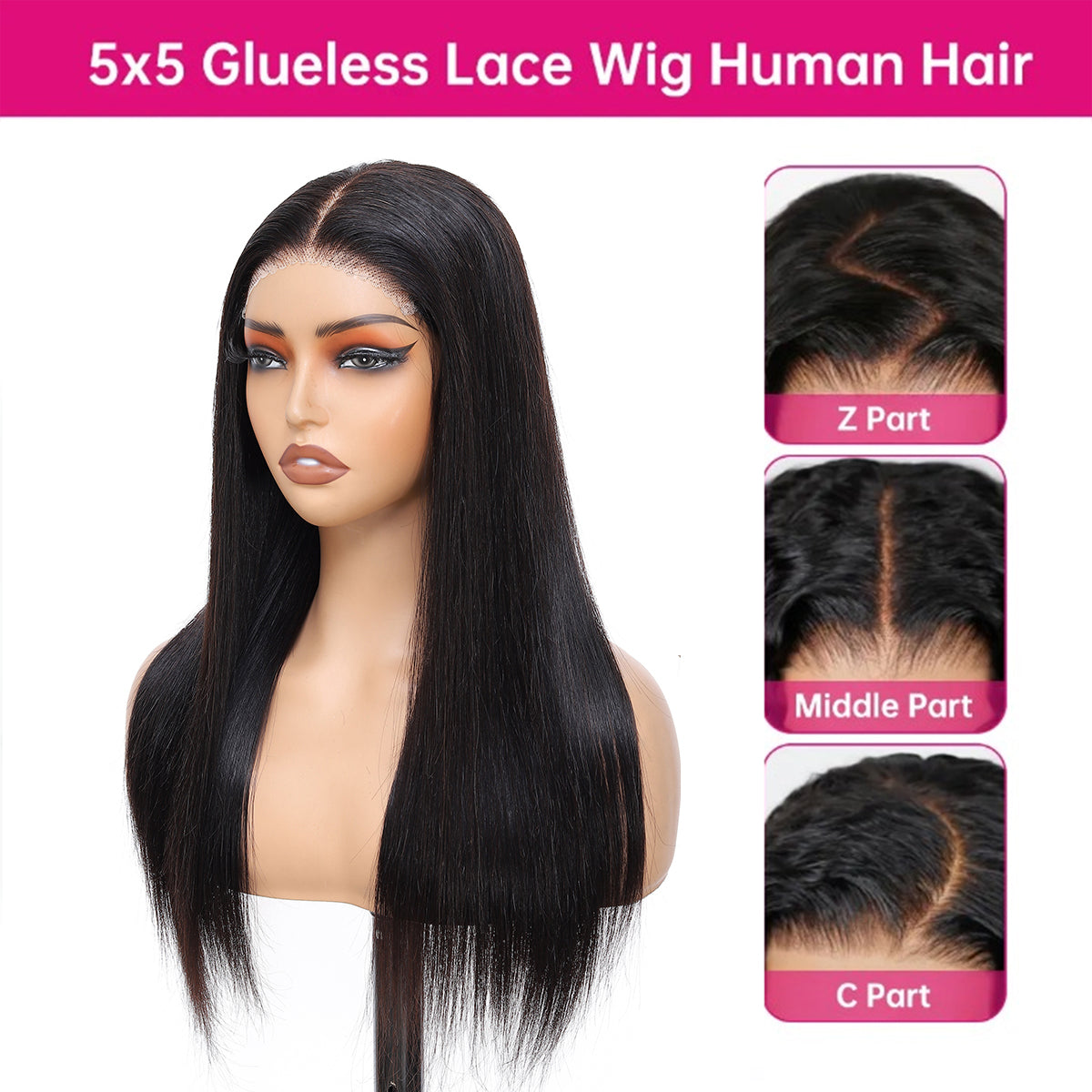 CindiRiver 5×5 HD Lace Silky Straight Glueless Wig – 210% Density – product image 3