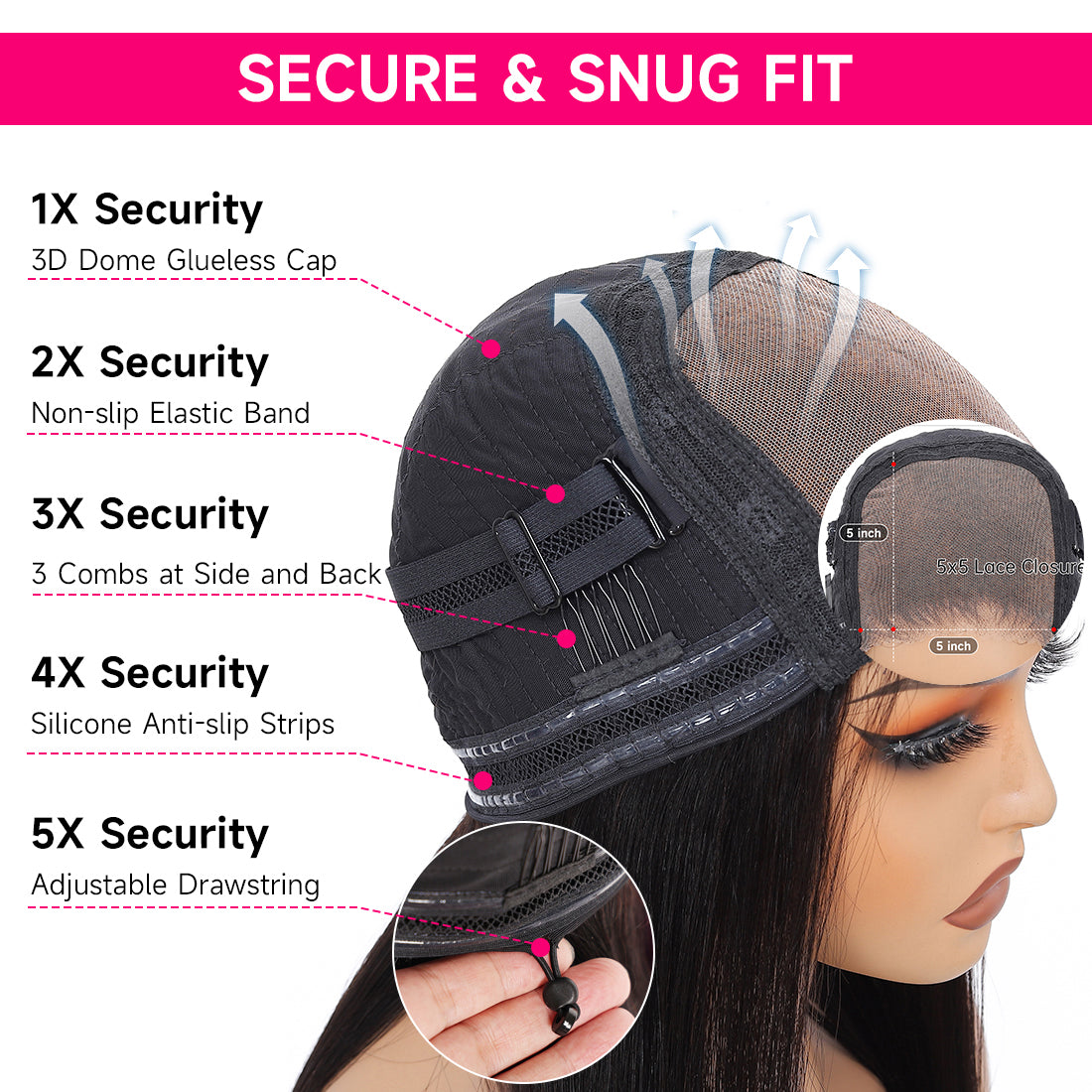 CindiRiver 5×5 HD Lace Silky Straight Glueless Wig – 210% Density – product image 7