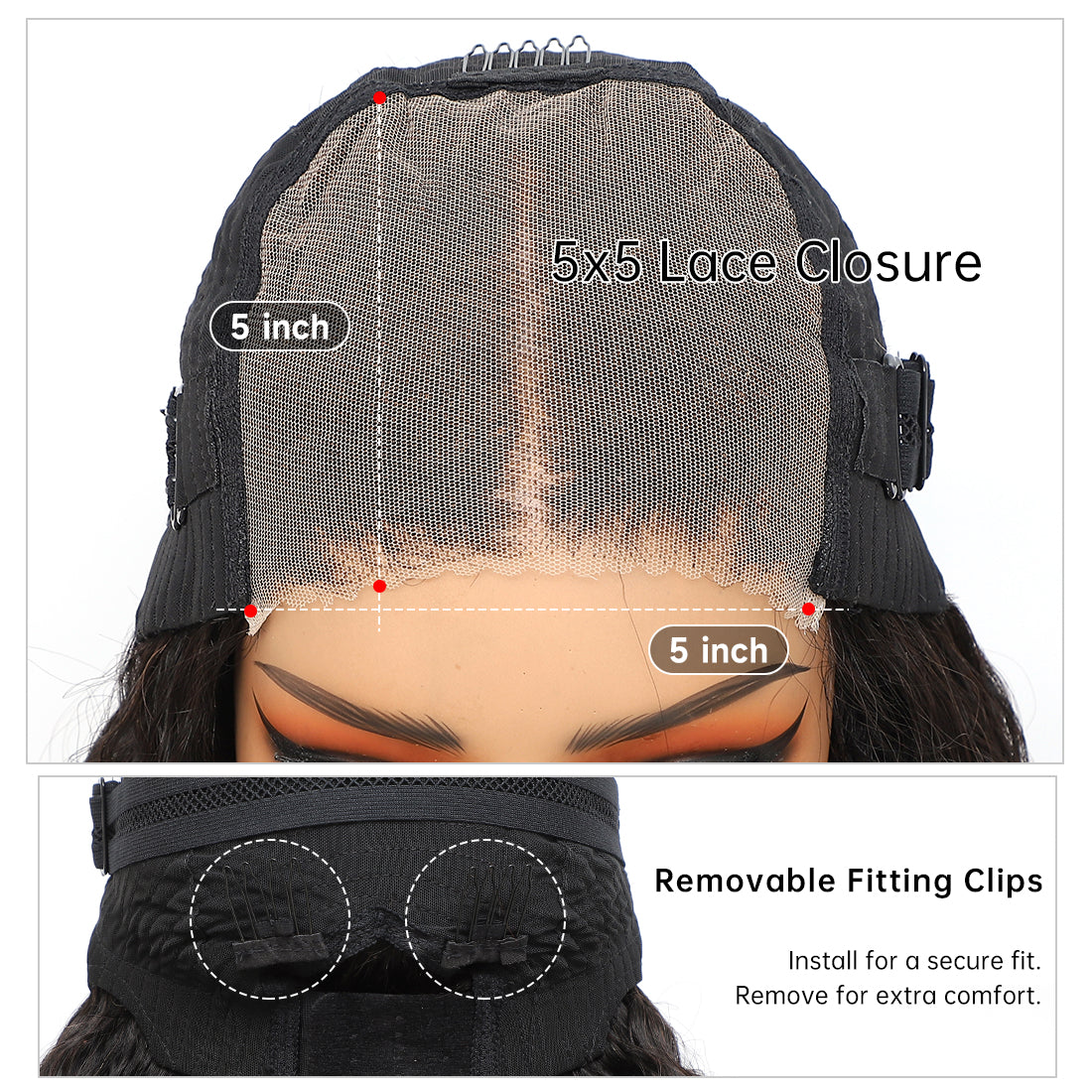 CindiRiver Water Wave Human Hair Wig 5x5 HD Lace Closure Pre Cut Lace and Bleached Knots Wear Go Glueless Natural Hairline Elastic Non Slip 3 Size Adjustable