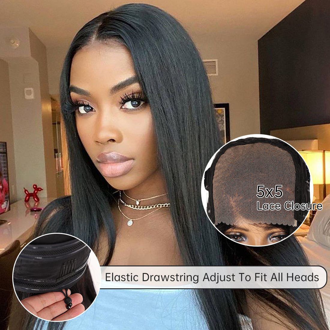 CindiRiver 100% Human Hair Glueless Wig 5x5 HD Lace straight wig