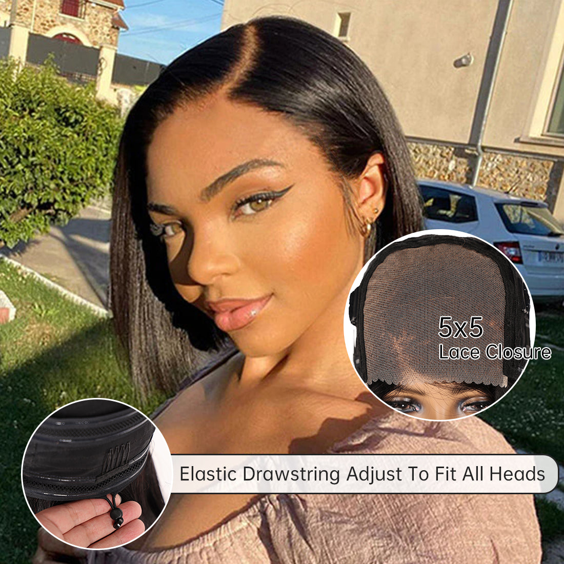 CindiRiver 100% Human Hair Glueless Wig 5x5 HD Lace BOB wig