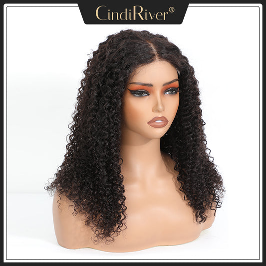 CindiRiver Jerry Curly 5x5 HD Lace Front Wig Human Hair 280% Density Pre Plucked Baby Hair Natural Hairline Natural Black For Women