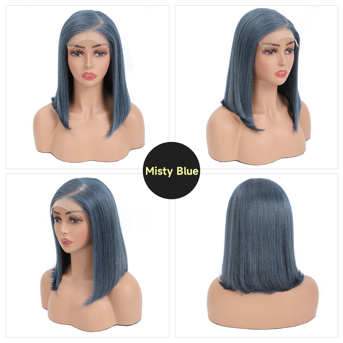 CindiRiver 100% Human Hair Glueless Wig 5x5 HD Lace BOB wig Misty Blue