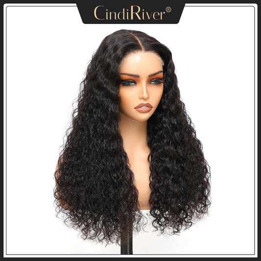 CindiRiver Water Wave Human Hair Wig 5x5 HD Lace Closure Pre Cut Lace and Bleached Knots Wear Go Glueless Natural Hairline Elastic Non Slip 3 Size Adjustable