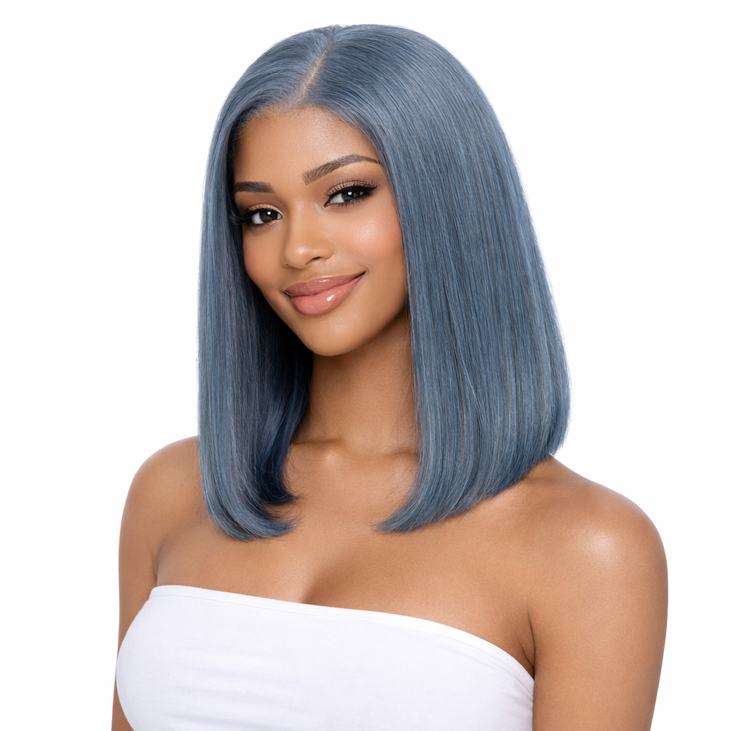 CindiRiver 100% Human Hair Glueless Wig 5x5 HD Lace BOB wig Misty Blue