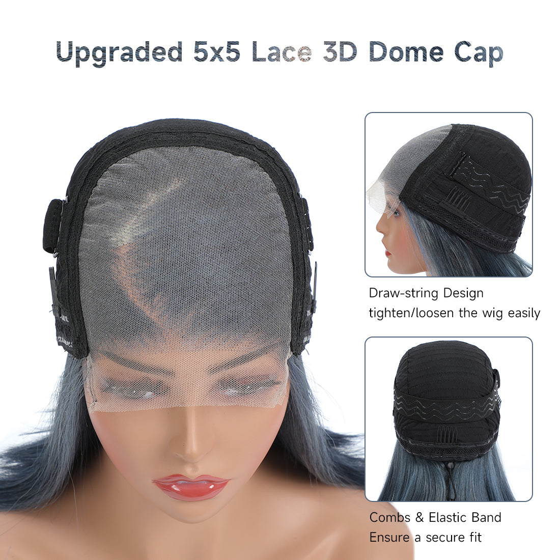 CindiRiver 5×5 HD Lace Misty Blue Bob Wig – 250% Density – product image 5